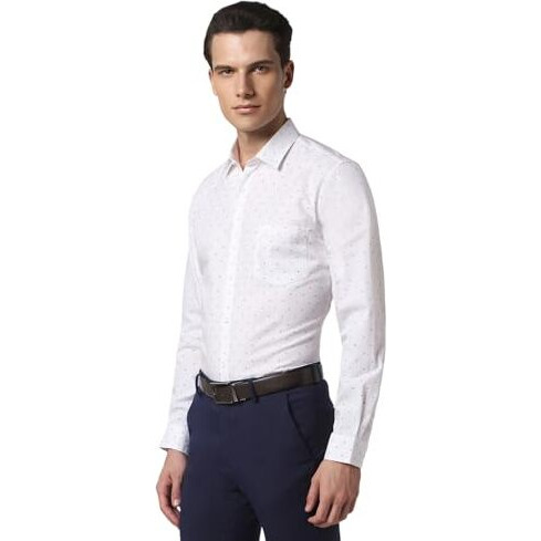 Peter England Men Cotton Slim Fit Small Ditsy Printed Full Sleeve Shirt White