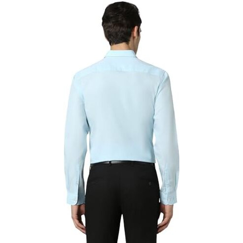 Peter England Men's Cotton Slim Fit Small Ditsy Printed Full Sleeve Shirt Aqua