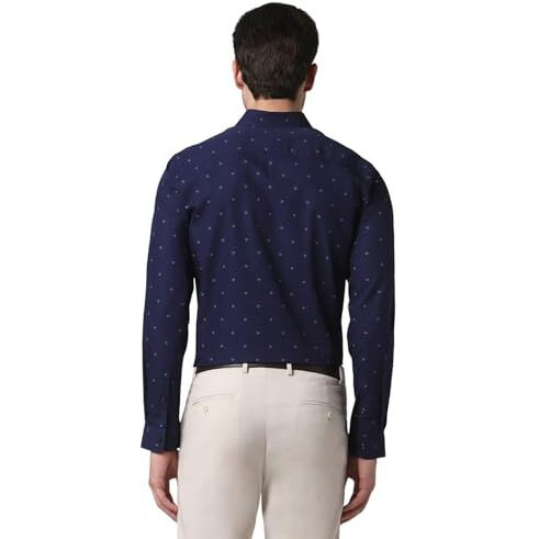 Peter England Men Cotton Slim Fit Small Ditsy Printed Full Sleeve Shirt Navy