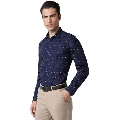 Peter England Men Cotton Slim Fit Small Ditsy Printed Full Sleeve Shirt Navy, 39