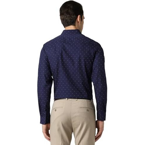Peter England Men Cotton Slim Fit Small Ditsy Printed Full Sleeve Shirt Navy, 39