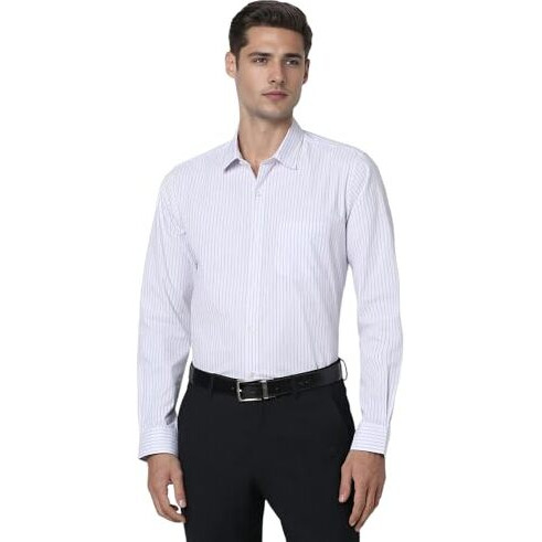 Peter England Men's Striped Slim Fit Full Sleeve Formal Shirt | Cotton-Rich | Wonder Fabric | Pin-Point Oxford Weave