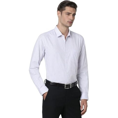 Peter England Men's Striped Slim Fit Full Sleeve Formal Shirt | Cotton-Rich | Wonder Fabric | Pin-Point Oxford Weave