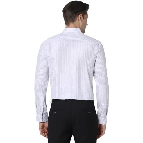 Peter England Men's Striped Slim Fit Full Sleeve Formal Shirt | Cotton-Rich | Wonder Fabric | Pin-Point Oxford Weave