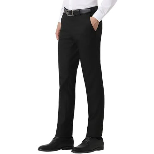 Peter England Men Slim Fit Premium Flat Front Mid Rise Trouser, Black, 30