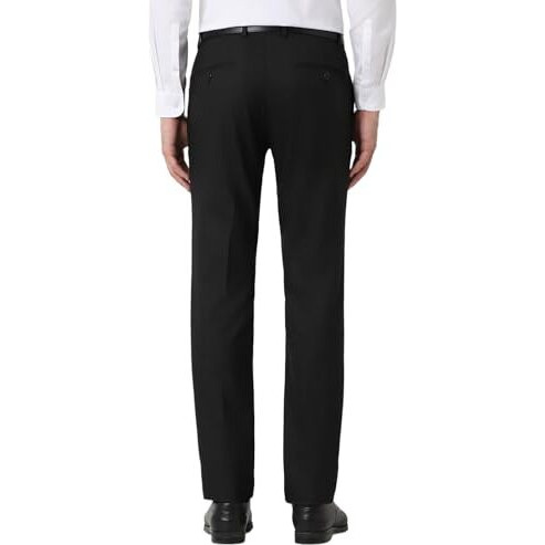 Peter England Men Slim Fit Premium Flat Front Mid Rise Trouser, Black, 30