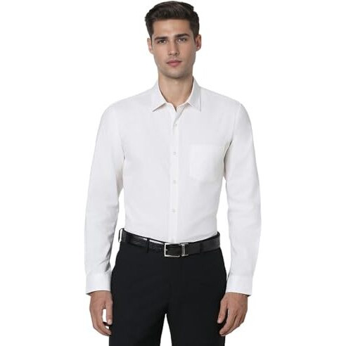 Peter England Men's Classic Solid Full Sleeve Slim Fit Shirt | Wonder Fabric | Cotton Rich | Pin Point Oxford White