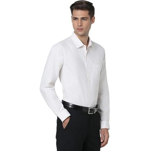 Peter England Men's Classic Solid Full Sleeve Slim Fit Shirt | Wonder Fabric | Cotton Rich | Pin Point Oxford White