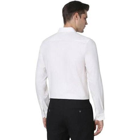 Peter England Men's Classic Solid Full Sleeve Slim Fit Shirt | Wonder Fabric | Cotton Rich | Pin Point Oxford White