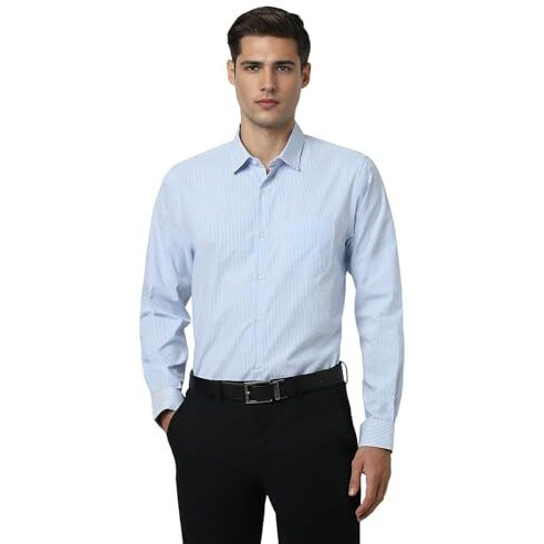 Peter England Men's Slim Fit Full Sleeve Pin-Striped Formal Shirt | Cotton-Rich | Wonder Fabric | Pin Point Oxford Blue, 42