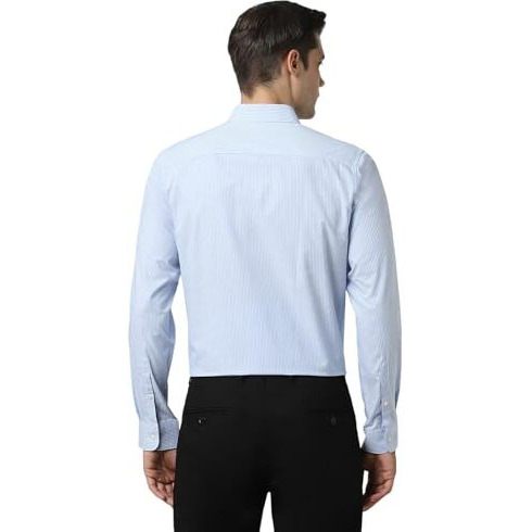 Peter England Men's Slim Fit Full Sleeve Pin-Striped Formal Shirt | Cotton-Rich | Wonder Fabric | Pin Point Oxford Blue, 42