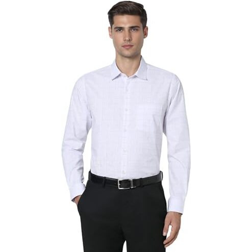 Peter England Men's Classic Wonder Fabric Checkered Slim Fit Formal Shirt | Cotton Rich | Pin Point Oxford White