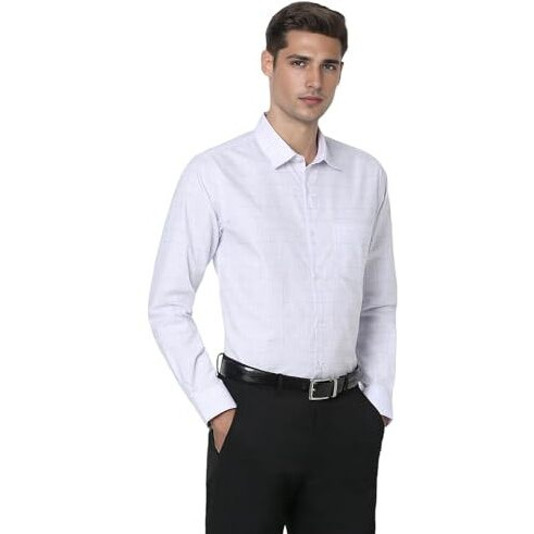 Peter England Men's Classic Wonder Fabric Checkered Slim Fit Formal Shirt | Cotton Rich | Pin Point Oxford White