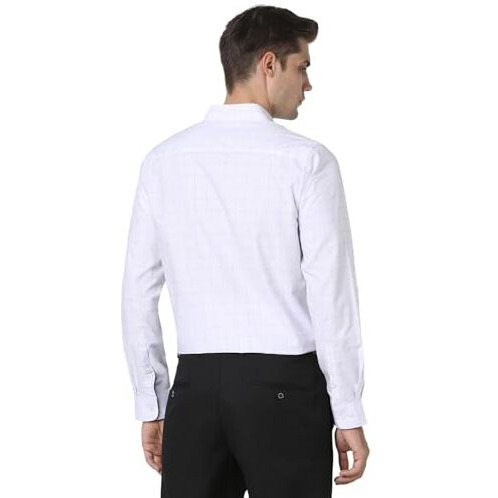 Peter England Men's Classic Wonder Fabric Checkered Slim Fit Formal Shirt | Cotton Rich | Pin Point Oxford White
