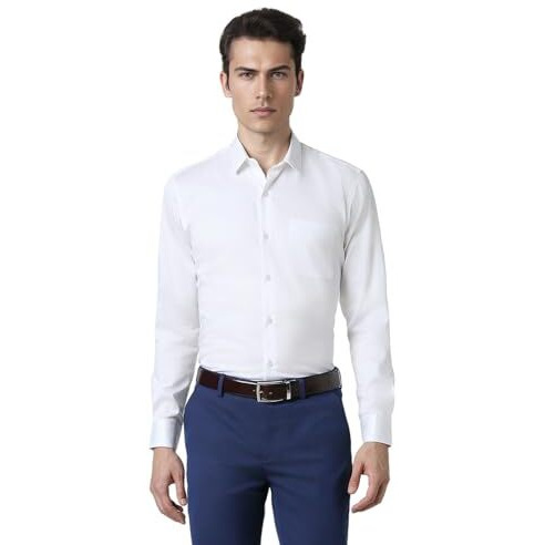 Peter England Men's Satin Solid Regular Fit Full Sleeve Shirt Cotton With Satin Sheen | Luxury White