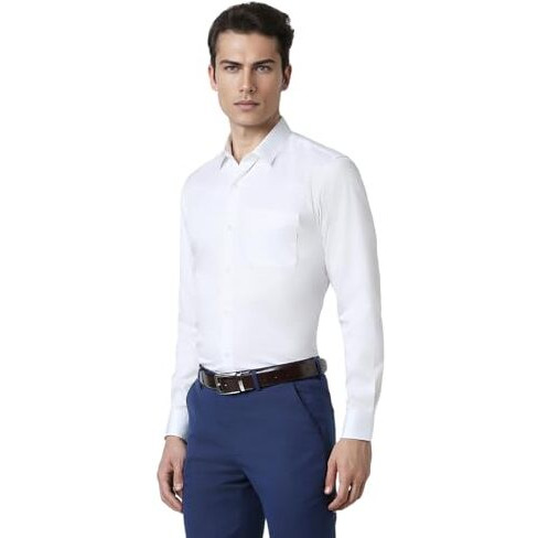 Peter England Men's Satin Solid Regular Fit Full Sleeve Shirt Cotton With Satin Sheen | Luxury White