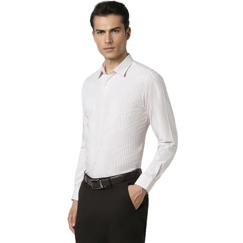 Peter England Men's Striped Slim Fit Full Sleeve Formal Shirt | Cotton-Rich | Wonder Fabric | Pin-Point Oxford Weave White