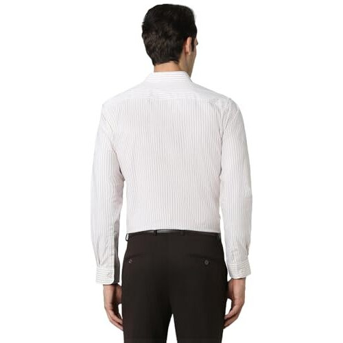 Peter England Men's Striped Slim Fit Full Sleeve Formal Shirt | Cotton-Rich | Wonder Fabric | Pin-Point Oxford Weave White