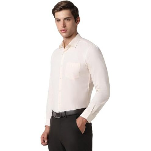 Peter England Men's Slim Fit Full Sleeve Self-Design Checkered Shirt | Cotton-Rich | Pin Point Oxford Beige