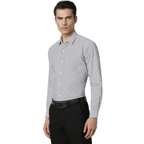Peter England Men's Regular Fit Full Sleeve Striped Formal Shirt | Cotton Rich | Wonder Fabric | Premium Dobby Weave Grey