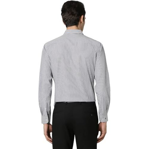 Peter England Men's Regular Fit Full Sleeve Striped Formal Shirt | Cotton Rich | Wonder Fabric | Premium Dobby Weave Grey