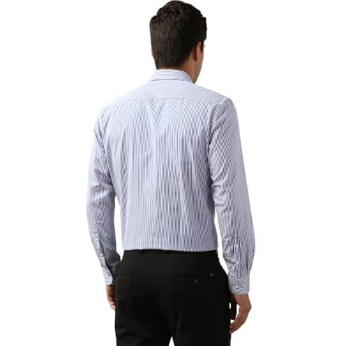 Peter England Men's Regular Fit Full Sleeve Striped Formal Shirt | Cotton Rich | Wonder Fabric | Premium Dobby Weave Blue