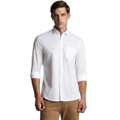 Peter England Men's Solid Slim Fit Full Sleeve Casual Shirt| 100% Cotton White