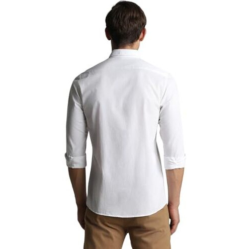 Peter England Men's Solid Slim Fit Full Sleeve Casual Shirt| 100% Cotton White