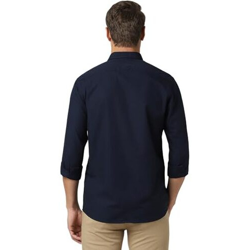 Peter England Men's Solid Slim Fit Full Sleeve Casual Shirt| 100% Cotton Navy, 39