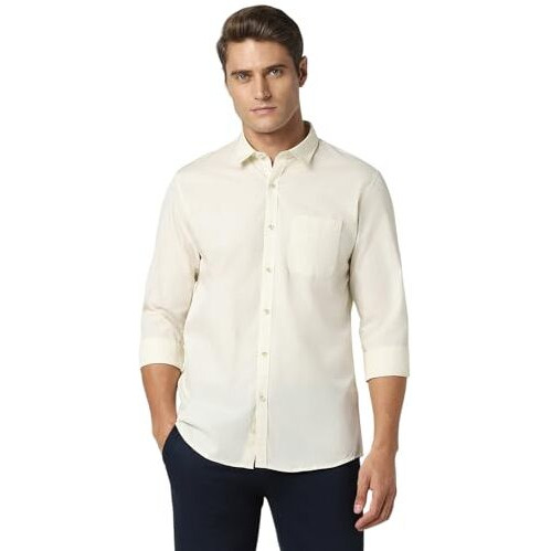 Peter England Men's Solid Slim Fit Full Sleeve Casual Shirt| 100% Cotton Cream, 40