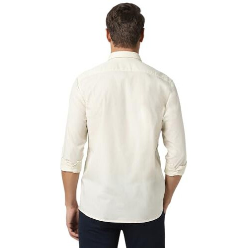 Peter England Men's Solid Slim Fit Full Sleeve Casual Shirt| 100% Cotton Cream, 40