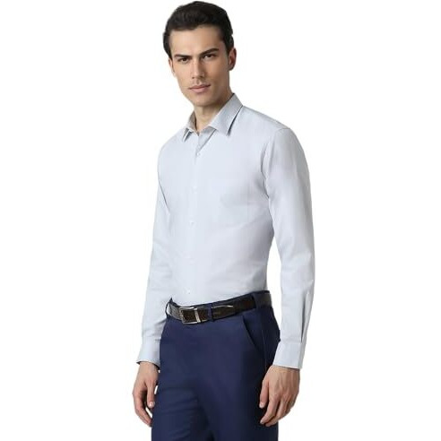 Peter England Men's Classic Solid Full Sleeve Slim Fit Shirt | Wonder Fabric | Cotton Rich | Pin Point Oxford Grey