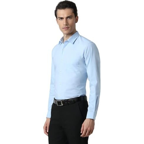 Peter England Men's Everyday Solid Slim Fit Full Sleeve Formal Shirt | Cotton-Rich Blue