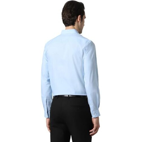Peter England Men's Everyday Solid Slim Fit Full Sleeve Formal Shirt | Cotton-Rich Blue