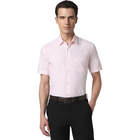 Peter England Men's Everday Regular Fit Solid Shirt | Cotton Rich | 5-Pin Pocketing Pink