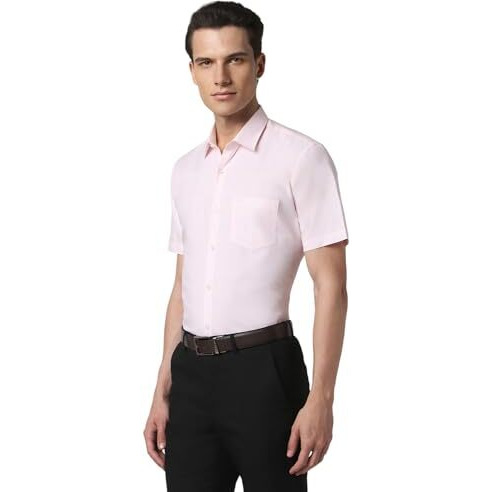 Peter England Men's Everday Regular Fit Solid Shirt | Cotton Rich | 5-Pin Pocketing Pink