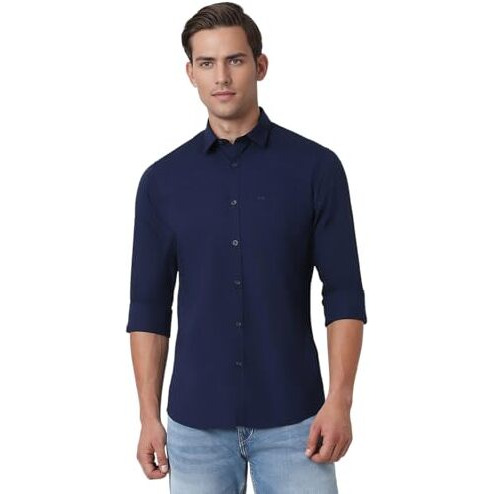 Peter England Men's Slim Fit Shirt (Pcsfsslb592250_Navy