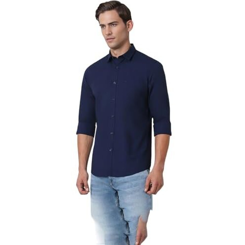Peter England Men's Slim Fit Shirt (Pcsfsslb592250_Navy