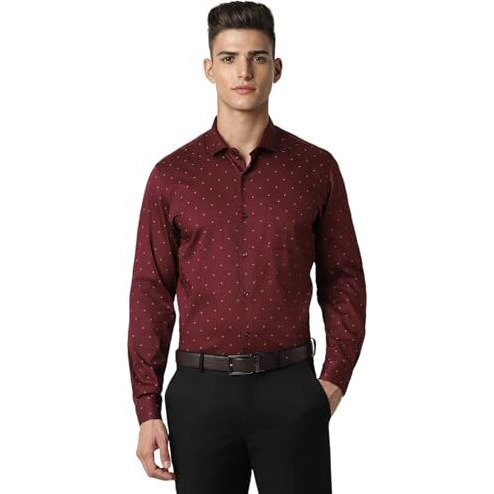 Peter England Men's Cotton Slim Fit Shirt (Pesfwslpw02477_Maroon, 42