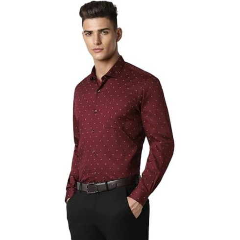 Peter England Men's Cotton Slim Fit Shirt (Pesfwslpw02477_Maroon, 42