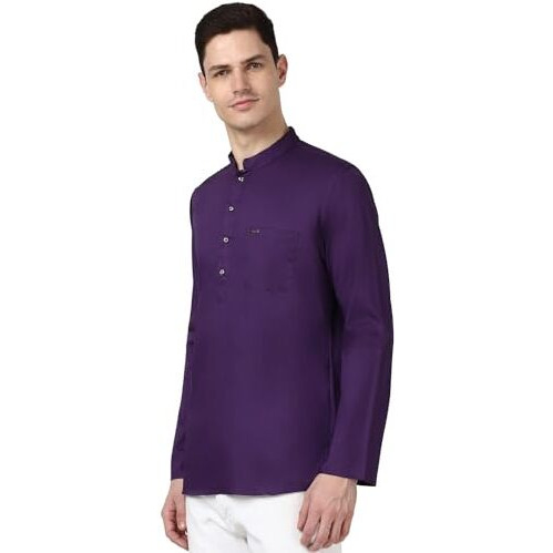 Peter England Men's Everyday Festive Solid Short Kurta Cotton Purple