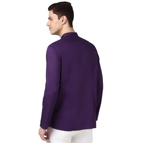 Peter England Men's Everyday Festive Solid Short Kurta Cotton Purple