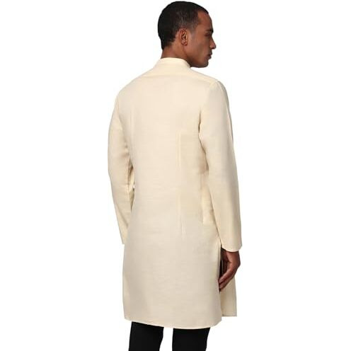 Peter England Men's Everyday Festive Solid Long Kurta Cotton Cream