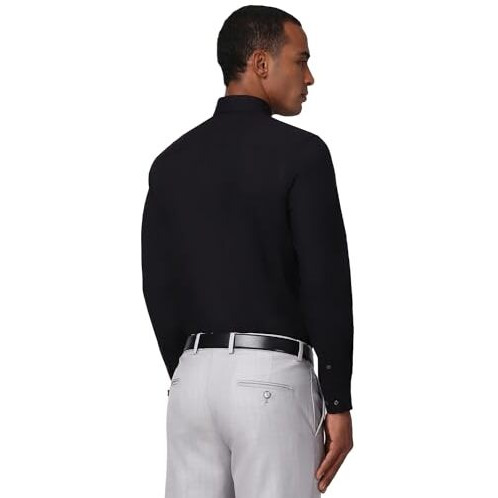 Peter England Men's Classic Solid Full Sleeve Slim Fit Shirt | Wonder Fabric | Cotton Rich | Pin Point Oxford Black, 42