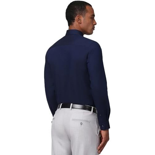 Peter England Men's Classic Solid Full Sleeve Slim Fit Shirt | Wonder Fabric | Cotton Rich | Pin Point Oxford Navy