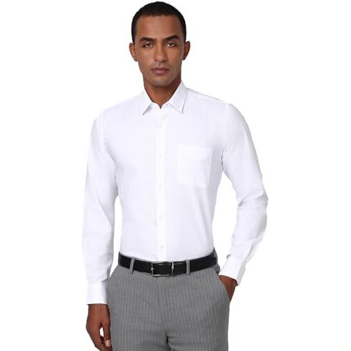 Peter England Men's Classic Solid Full Sleeve Slim Fit Shirt | Wonder Fabric | Cotton Rich | Pin Point Oxford
