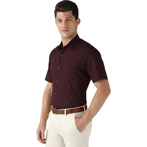 Peter England Men's Regular Fit Shirt (Peshwnub183021_Maroon