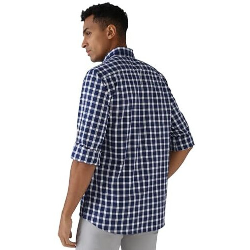 Peter England Men's Checkered Slim Fit Shirt (Pcsfsslpa89128_Navy