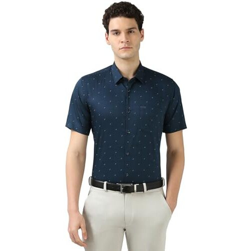 Peter England Men's Regular Fit Shirt (Peshwnub405280_Navy