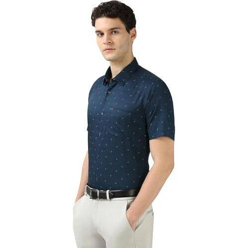 Peter England Men's Regular Fit Shirt (Peshwnub405280_Navy